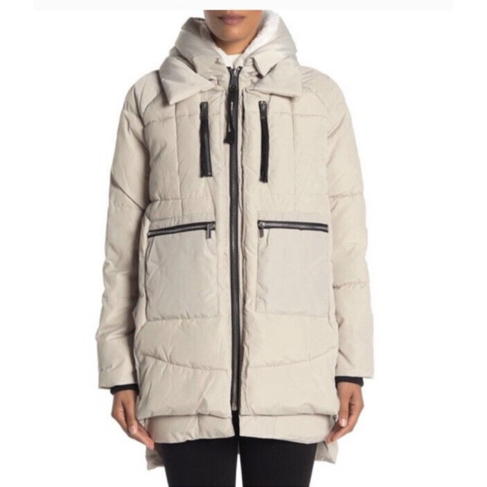 Bagatelle Sport Women's Cream Faux Shearling Lined Parka Puffer Coat Jacket SZ S